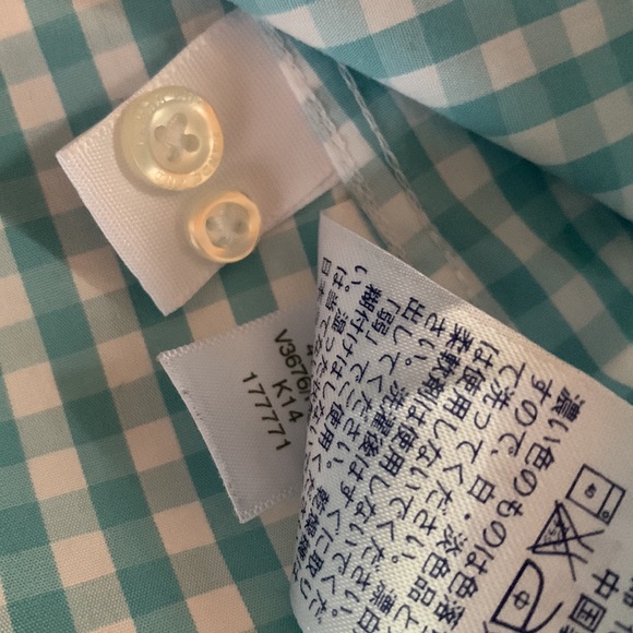 New Lands’ End size 2 aqua blue white button down shirt blouse gingham plaid - Picture 5 of 7